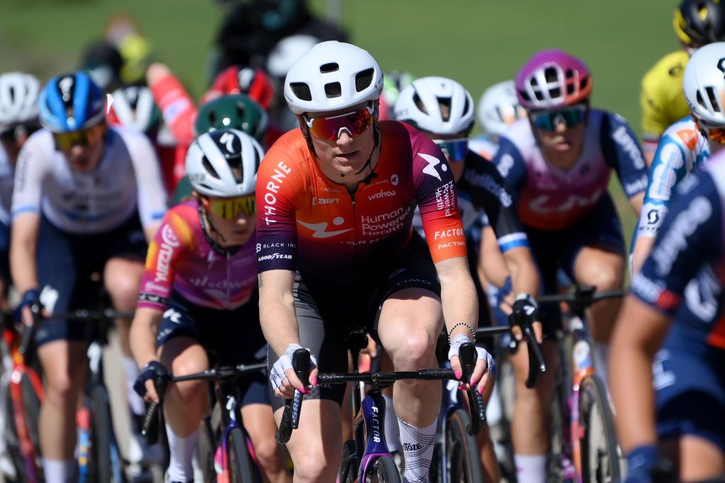 SIGUENZA SPAIN MAY 04 Lily Williams of The United States and Team Human Powered Health competes in the breakaway during the 10th La Vuelta Femenina 2024 Stage 7 a 1386km stage from San Esteban de Gormaz to Siguenza 1030m UCIWT on May 04 2024 in Siguenza Spain Photo by Alex BroadwayGetty Images