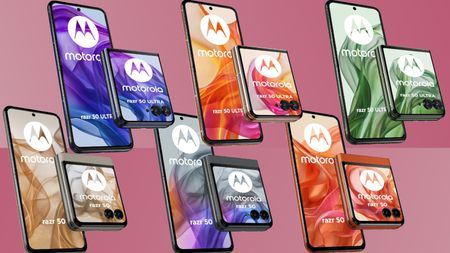 The Motorola Razr 50 Ultra and Razr 50 leaked images on a pink background