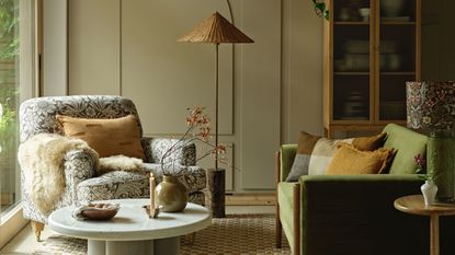 Green living room with Habitat and Morris &amp; co furniture