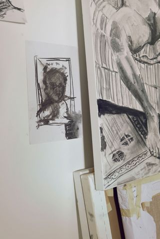 Sketches and drawings in the studio of artist Kudzanai-Violet Hwami which is in Vauxhall in London