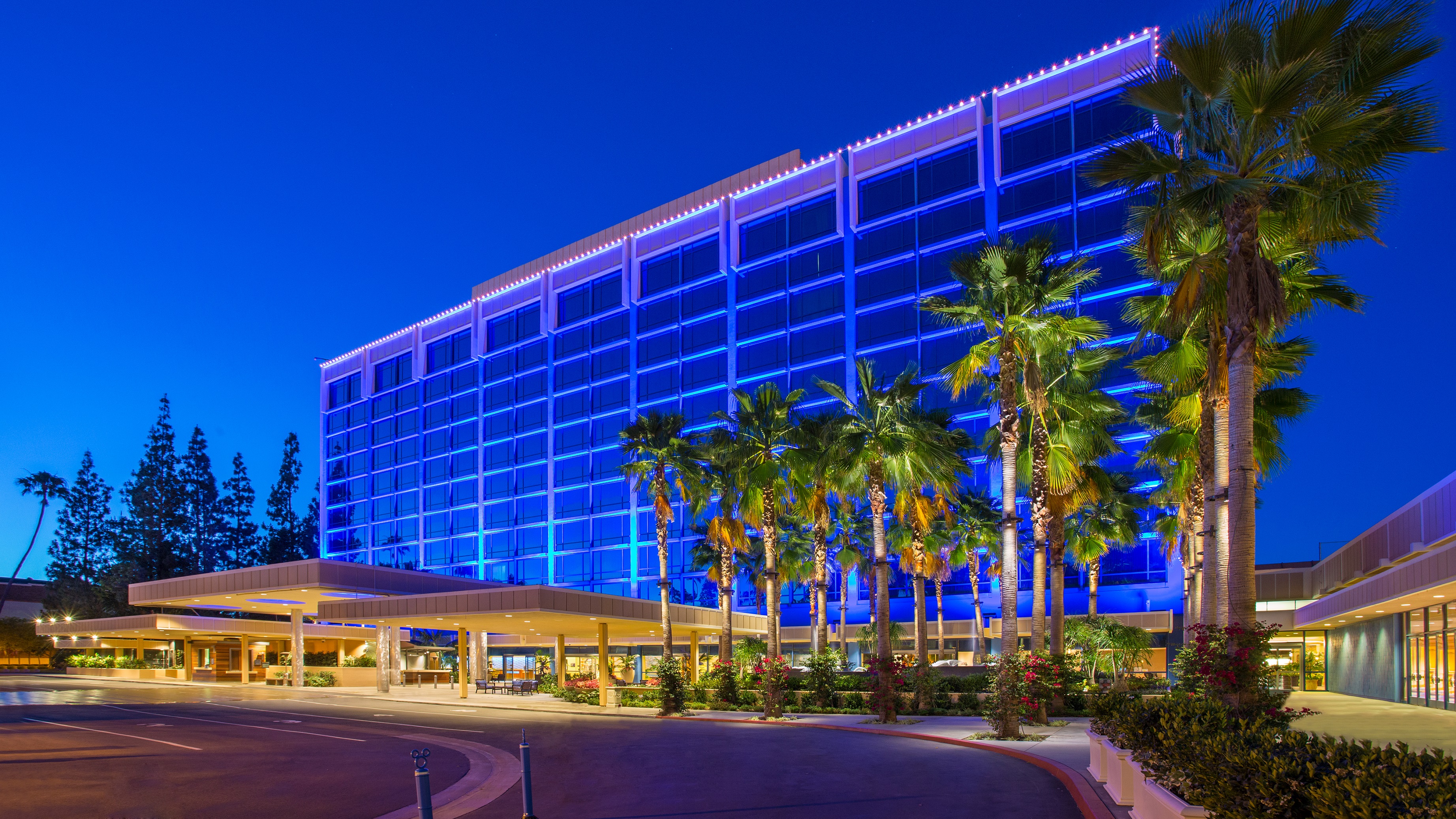 Disneyland Hotel Main entrance at dusk
