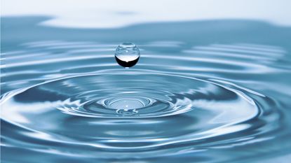 A droplet causes ripples in a pool of water.