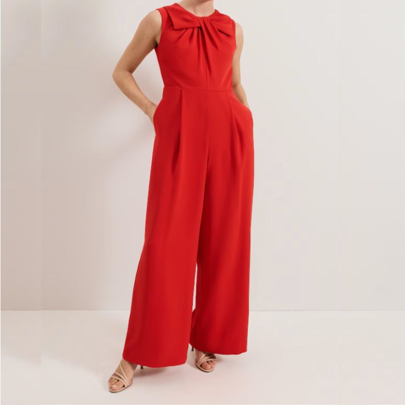 red wide leg jumpsuit