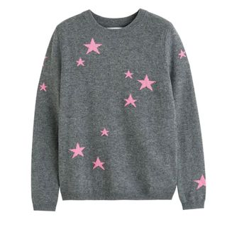 grey wool-cashmere sweater with pink stars
