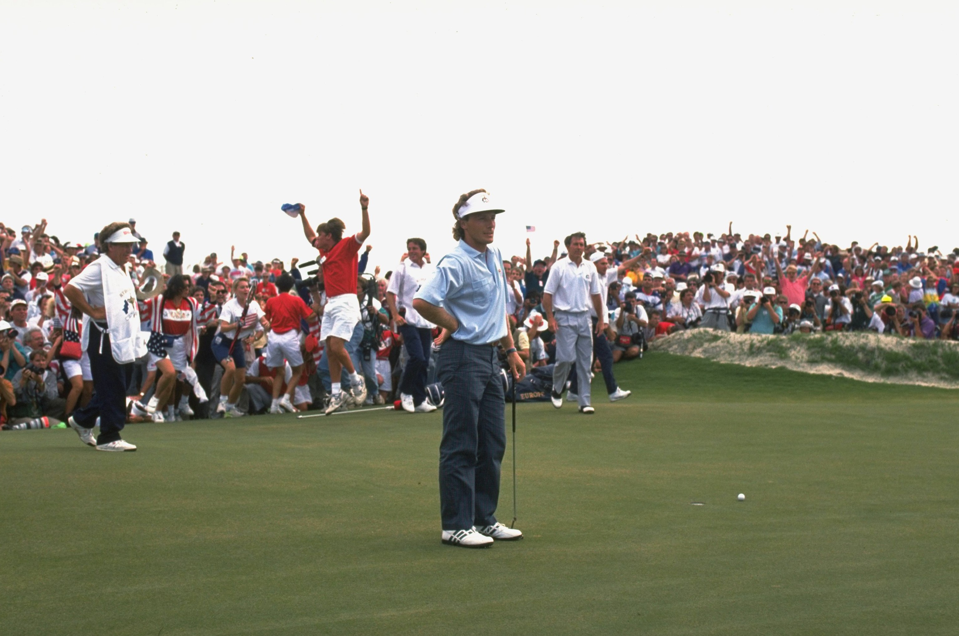 Bernhard Langer misses a putt on the 18th at Kiawah Island during the 1991 Ryder Cup