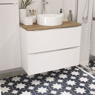 blue and white star patterned floor tiles