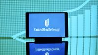 Ipad with UnitedHealth Group logo with a light blue background
