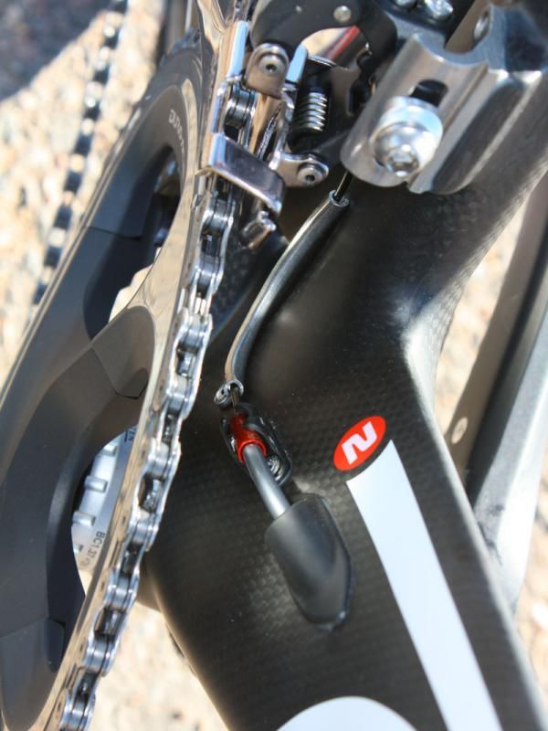 The fully guided internal derailleur cables exit down low where the air is already 'dirty'