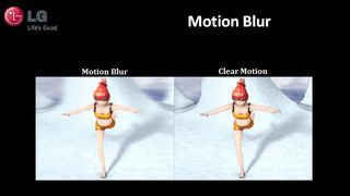 Et billede af et LG-tv, som viser forskellen på Motion blurring- og Clear Motion-indstillingerne