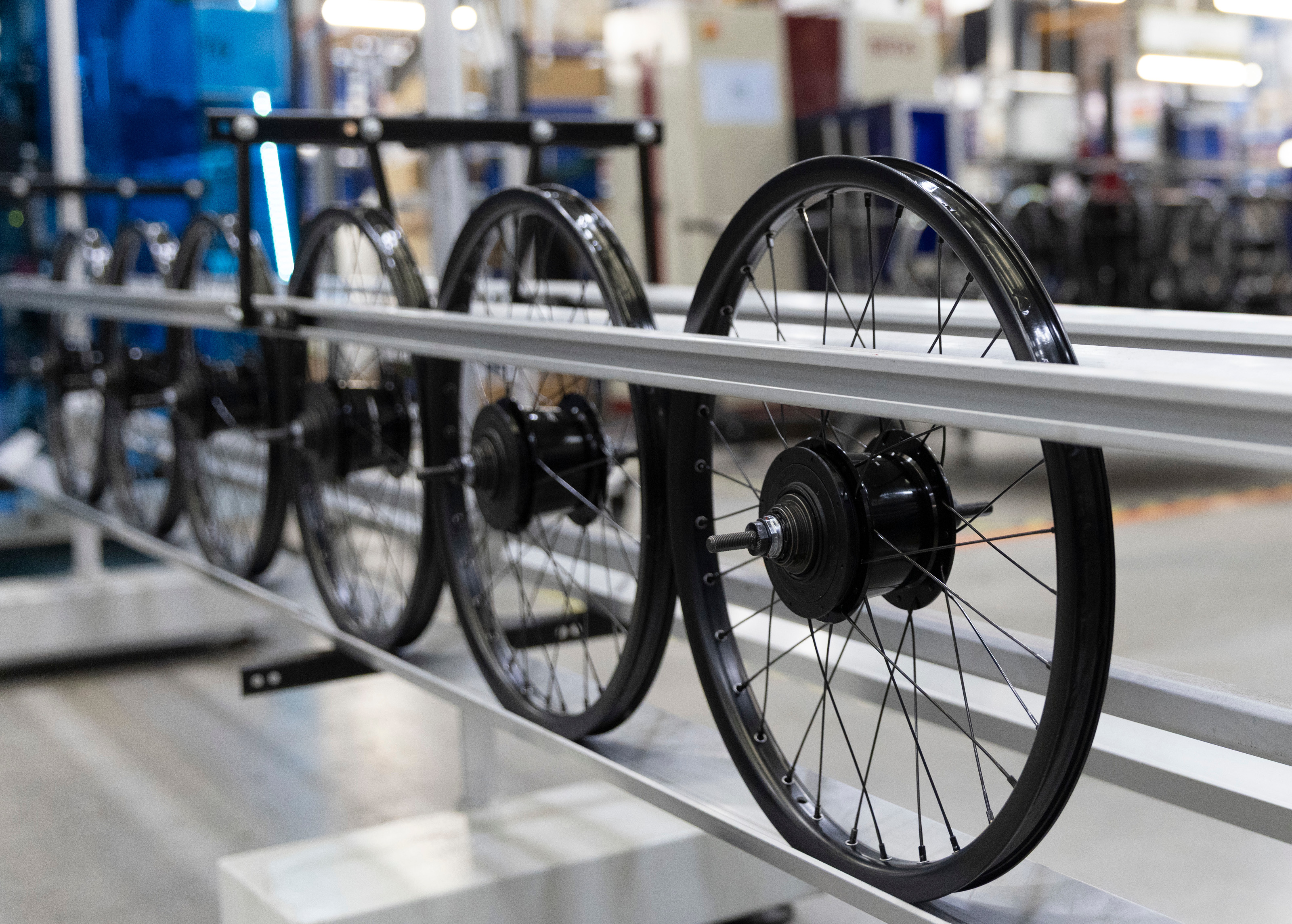 Wheels being balanced