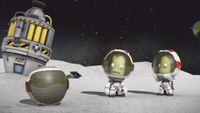Kerbal Space Program 2 screenshot - two Kerbals in spacesuits standing on the moon