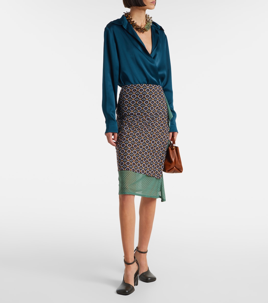 Embellished Printed Jersey Midi Skirt in Multicoloured - Dries Van Noten