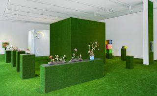 exhibition hall with green flooring