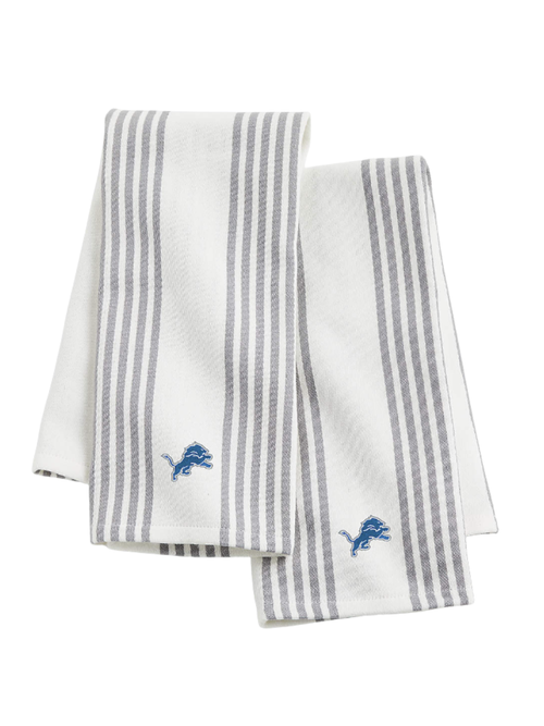 NFL Detroit Lions Cuisine White With Grey Stripe Organic Cotton Dish Towels, Set of 2