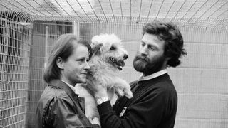 Polar explorers Ranulph and Virginia Fiennes and their dog Bothie