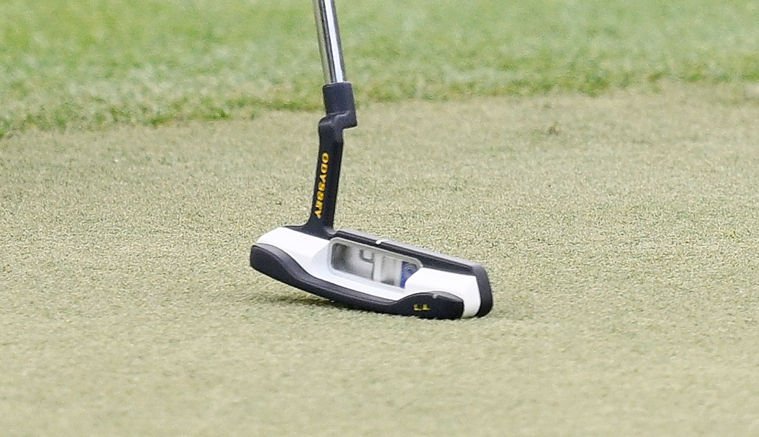 A close-up of Ludvig Aberg's putter