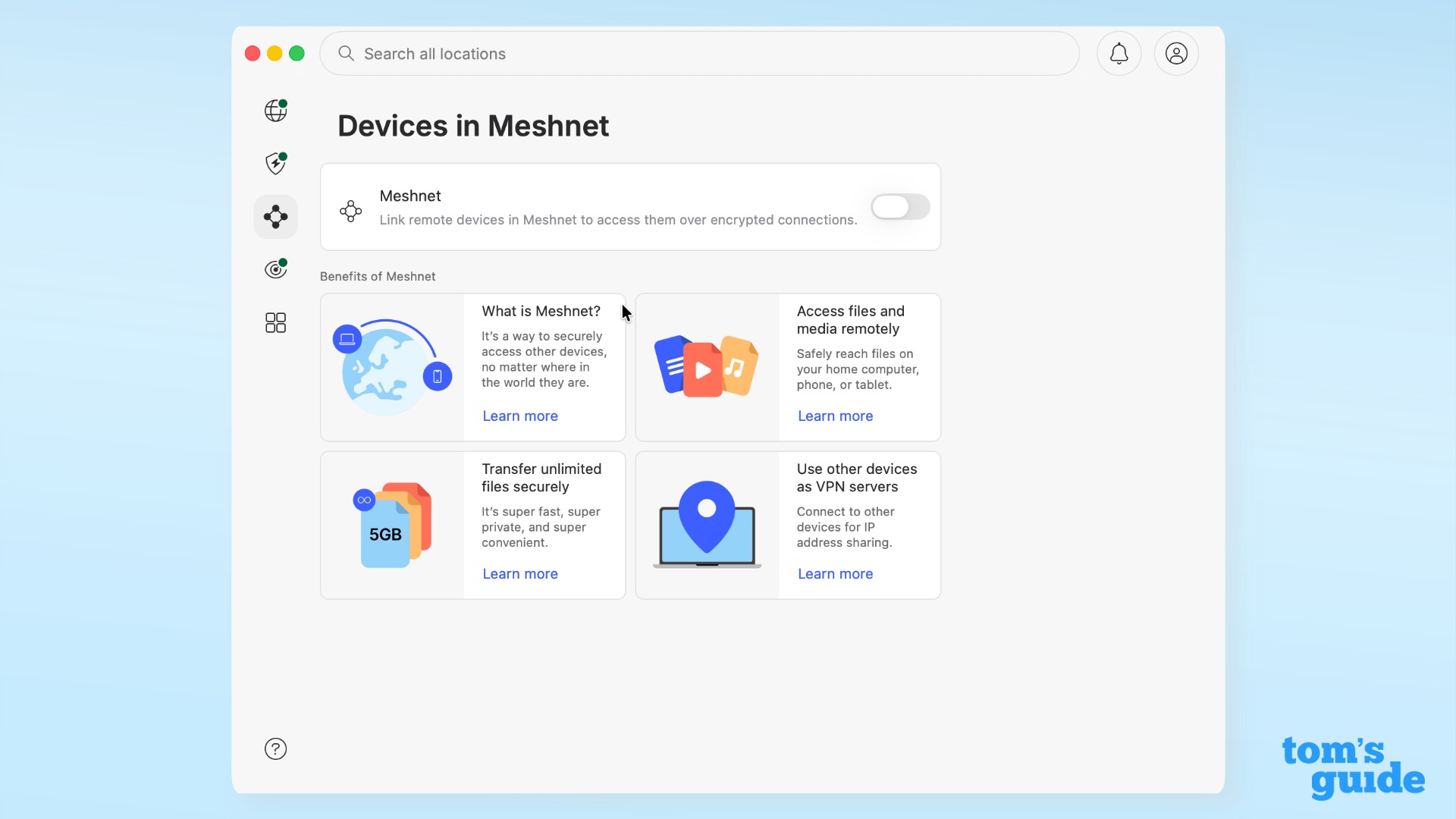 Meshnet UI on 2026 Mac app