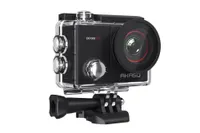 Akaso EK7000 Pro action camera is pictured in a transparent waterproof case with mount without bike