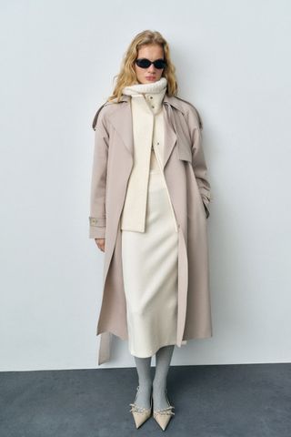 model in mango oversized trench coat