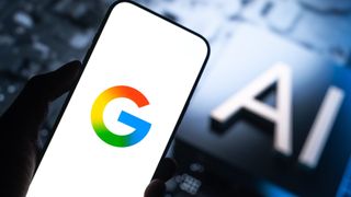 Google logo on phone next to AI 
