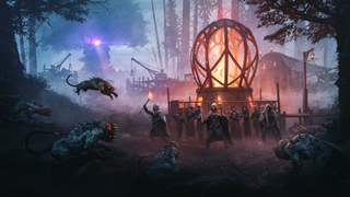 Elves fending off strange wolf-like creatures