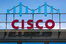Cisco logo displayed as a sign on top of its Krakow HQ