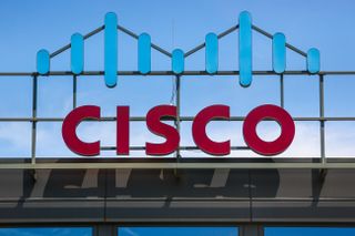 Cisco logo displayed as a sign on top of its Krakow HQ