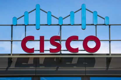 Cisco logo displayed as a sign on top of its Krakow HQ