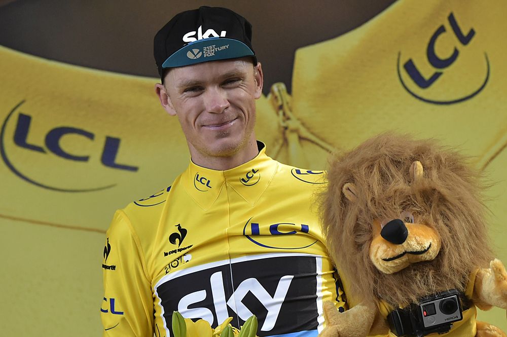 Chris Froome (Team Sky) with the Tour de France lion