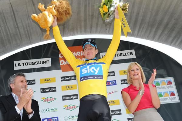 Bradley Wiggins (Team Sky) on the podium as race winner