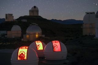 The ExTrA telescopes are seen at ESO’s La Silla Observatory in Chile.