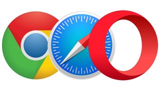 The Google Chrome, Safari, and Opera logos in a row on a white background.