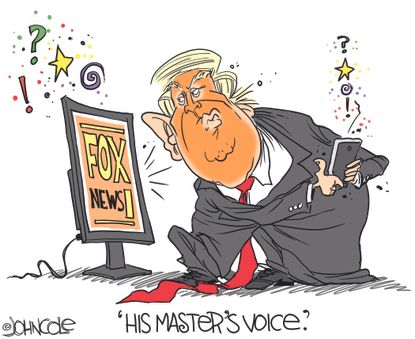 Political cartoon U.S. Trump Fox News policy decisions cable television