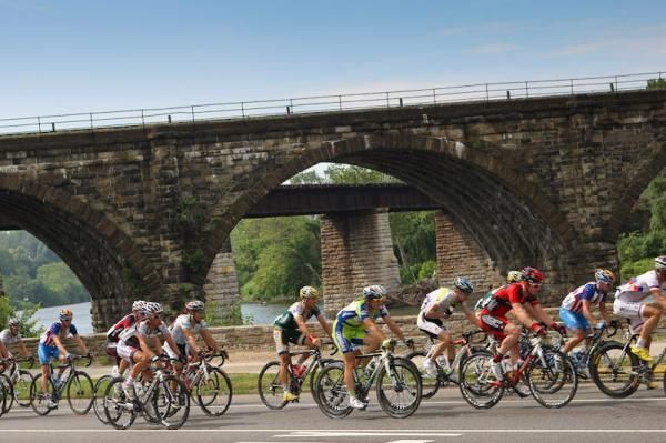 Riders pass bridge after bridge along Kelly Drive.