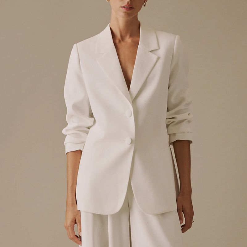 White Tailored Virgo Bridal Blazer on model 
