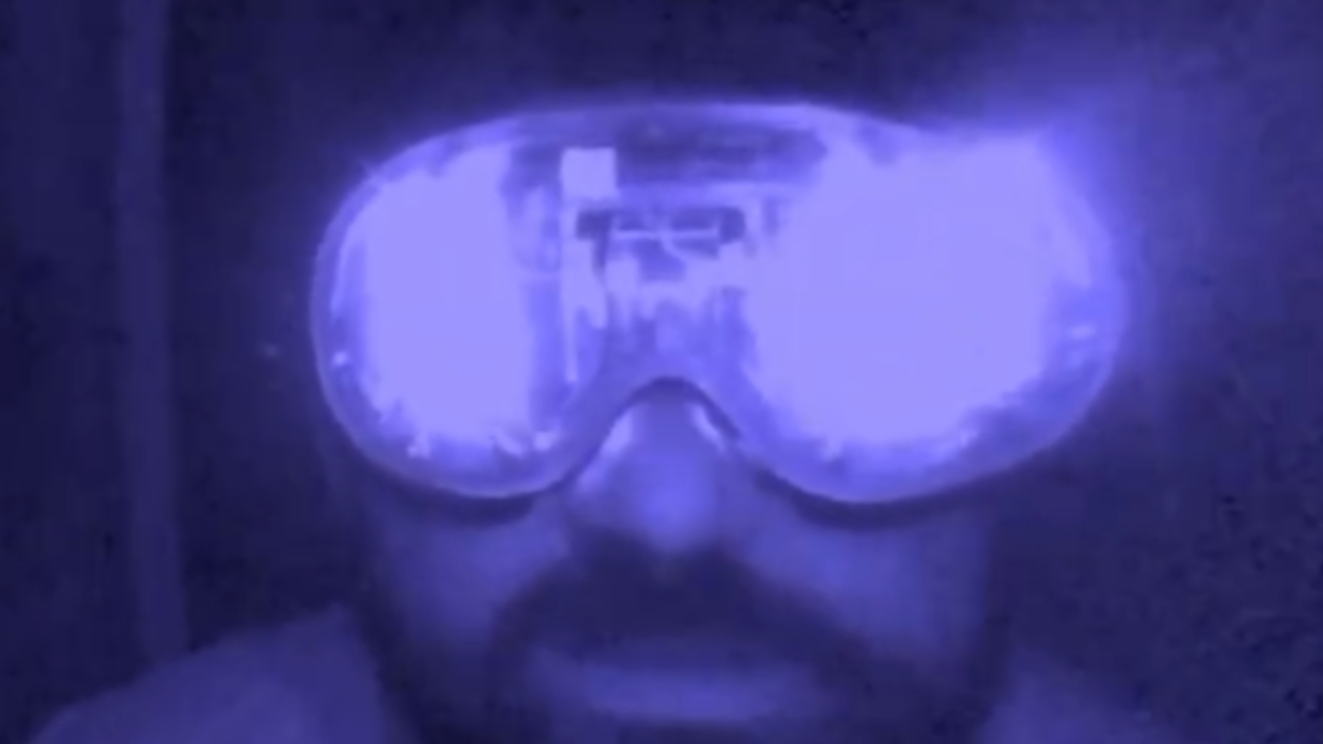 A Steam Frame VR headset being used as night vision goggles