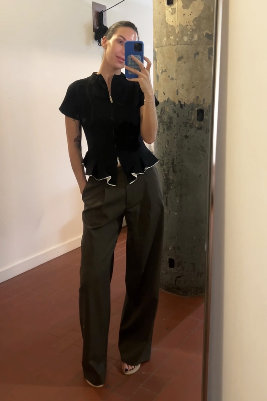 Personal stylist Anna Baldwin modeling unique neutral color trends.