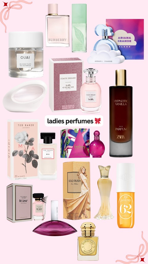 A selection of ladies perfumes along with their images. 