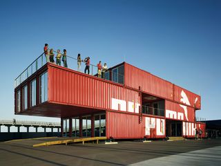 ﻿﻿﻿Architects Lot-Ek﻿ PUMA City, 2008. Mobile building with retail, office + bar/event space