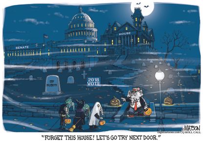 Political cartoon U.S. Halloween trick or treat GOP Congress Senate midterm elections