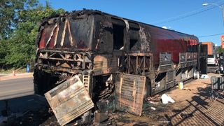 The fire-ravaged tour bus