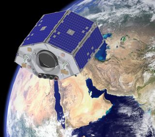 Artist's concept of NigeriaSat 2 in orbit over Africa.