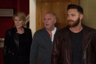 Matt with mother Shirley (Linda Henry) and father Buster (Karl Howman) (Jack Barnes/BBC)