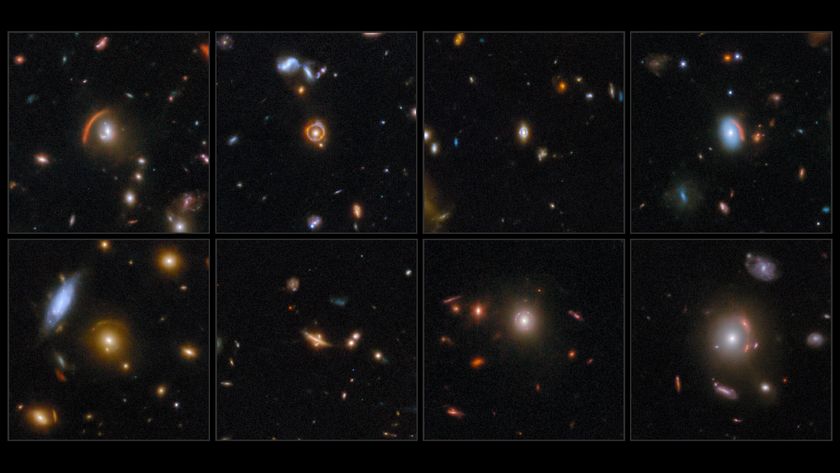 a series of six images of Einstein rings