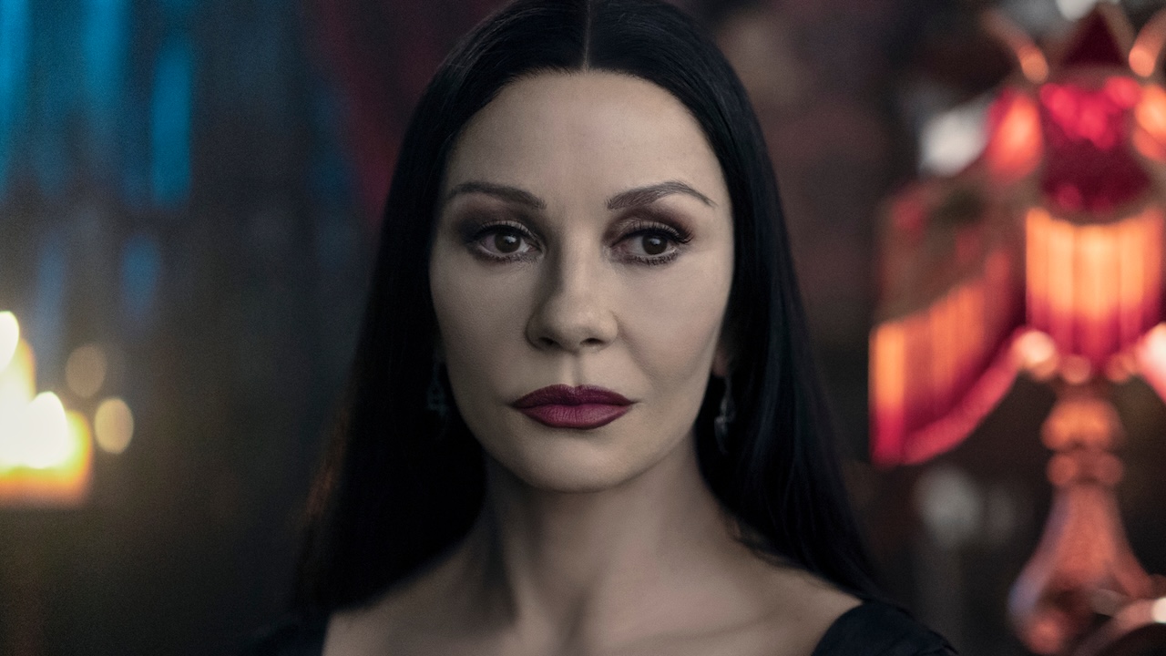 Close-up of Morticia Addams&#039; face in Wednesday Season 2
