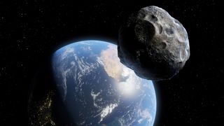 An illustration of an asteroid near Earth