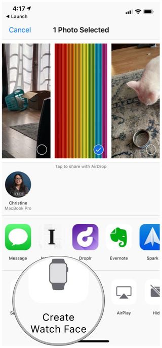 iOS Photos Share Action Create Watch Face