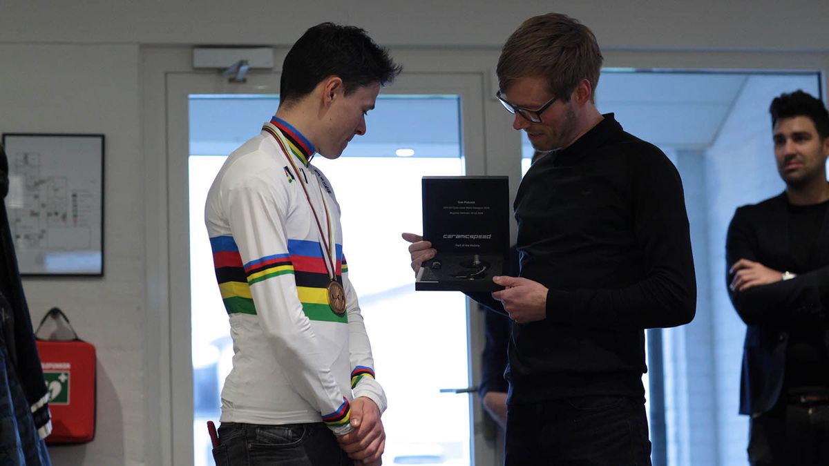 Pidcock is presented with the gift