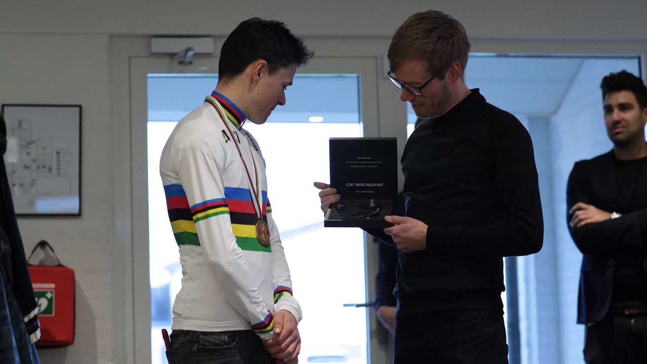Pidcock is presented with the gift