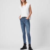 Miller Mid-Rise Superstretch Skinny Jeans | All Saints 
Super stretchy for the perfect fit, the raw hem adds a cool unfinished vibe to the classic jean.